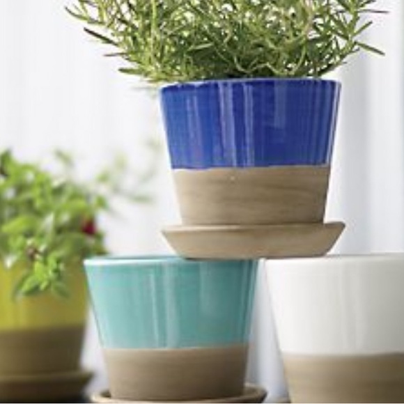 Set of 2! Crate & Barrel Carnivale Mini Planters, 4” in Yellow - Picture 2 of 6